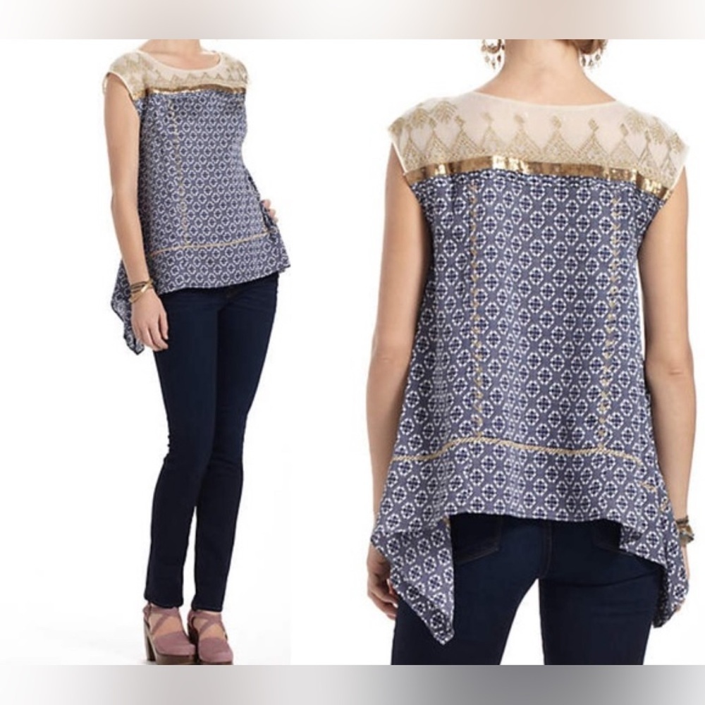 Anthropologie Floreat Gold Stream‎ Blouse EUC Size XS - Picture 3 of 8